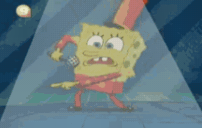 Spongebob Is Singing Into A Microphone While Wearing A Red Top Hat . GIF