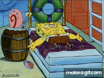 SpongeBob Laying On Bed Next To Barrel GIF