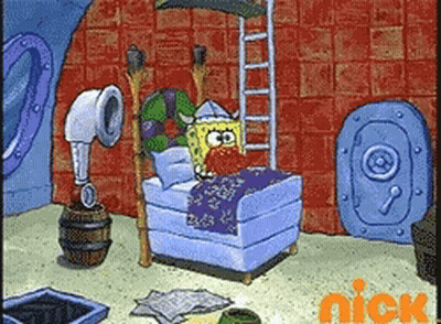 SpongeBob Laying On Bed With Nick Logo GIF