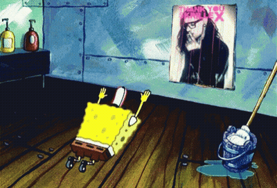 SpongeBob Laying On Floor Next To Mop And Thank You For The Ex Poster GIF