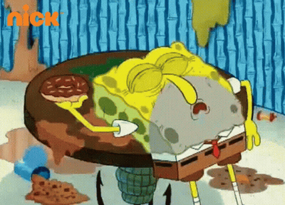 SpongeBob Laying On Table With Donut And Nick Logo GIF
