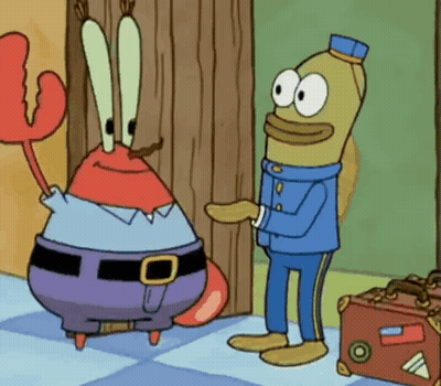 Spongebob Next To Man In Blue Uniform GIF