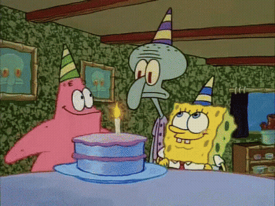 Spongebob Patrick And Squidward Are Celebrating A Birthday With A Cake GIF
