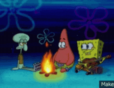 Spongebob Patrick And Squidward Are Sitting Around A Fire GIF