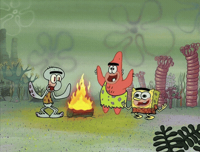 SpongeBob Patrick And Squidward Near Fire GIF