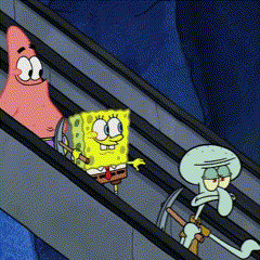 Spongebob Patrick And Squidward Riding Escalator GIF