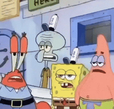 SpongeBob Patrick And Squidward Standing In Front Of Here Sign GIF
