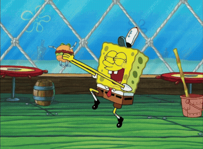 SpongeBob Playing Guitar In Front Of Fence GIF