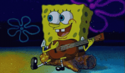 Spongebob Plays A Guitar While Sitting On A Log On The Beach GIF