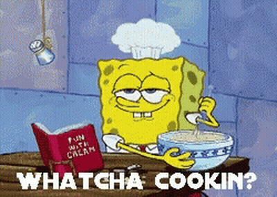 SpongeBob Reading Recipe Book Holding Bowl GIF