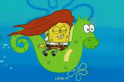 SpongeBob Riding Green Seahorse GIF