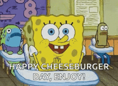 SpongeBob Saying Happy Cheeseburger Day Enjoy GIF