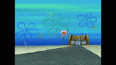 SpongeBob Scene With Flowers And Krusty Krab Sign GIF