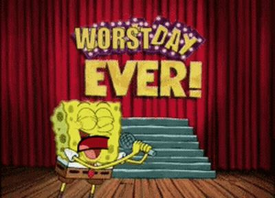 Spongebob Singing Into A Microphone With The Words Worst Day Ever GIF