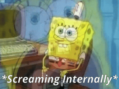 SpongeBob Sitting at Computer Screaming