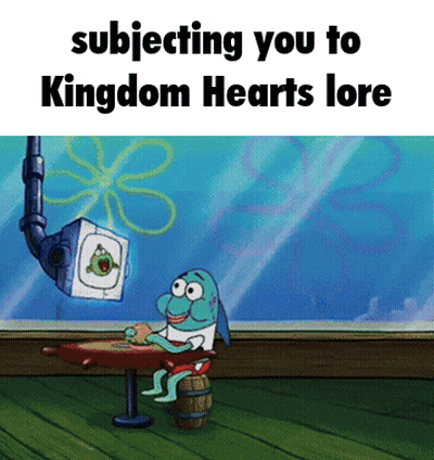 SpongeBob Sitting At Table Subjecting You To Kingdom Hearts Lore GIF
