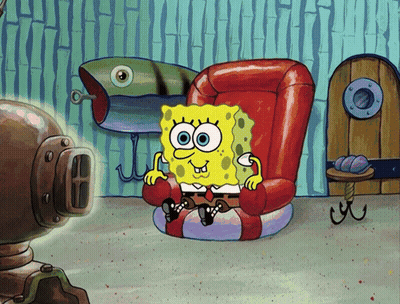 SpongeBob Sitting In Chair With Fish GIF