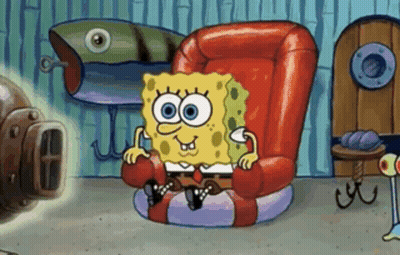 Bob Esponja sentado en una silla roja GIF