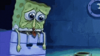 Spongebob Sitting On Blue Box Eyes Closed Mouth Open GIF