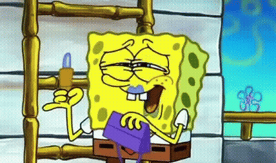 SpongeBob Sitting On Ladder Holding Lipstick And Purse GIF