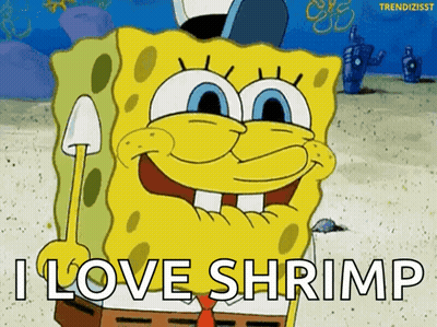 SpongeBob Smiling Holding Shovel I Love Shrimp GIF