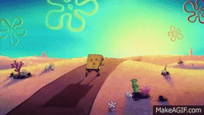 Spongebob Squarepants Driving In Desert With Flowers GIF