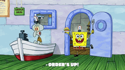 SpongeBob SquarePants Holding Krabby Patty At Krusty Krab GIF