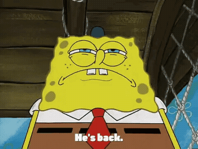 SpongeBob SquarePants In Red Tie Saying He's Back GIF