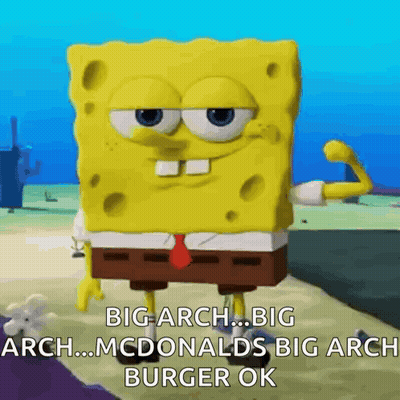 Spongebob Squarepants Is Flexing His Muscles And Saying Big Arch ... Big Arch ... Mcdonalds Big Arch Burger Ok . GIF