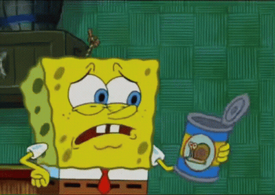 Spongebob Squarepants Is Holding A Can Of Snail Food In His Hand . GIF
