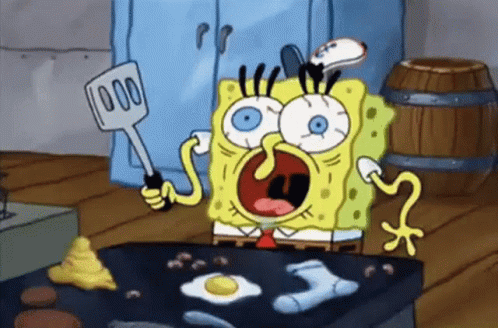 Spongebob Squarepants Is Holding A Spatula In His Hand While Cooking Food On A Stove . GIF