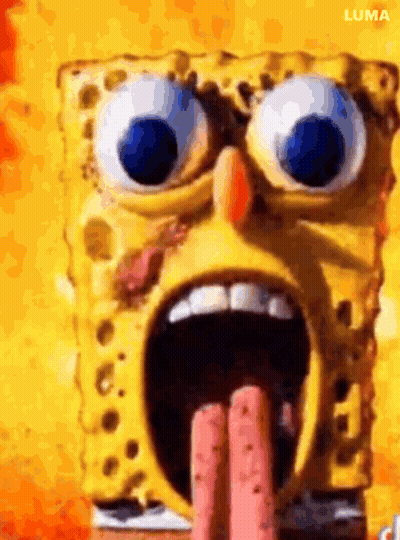 Spongebob Squarepants Is Making A Funny Face With His Mouth Open And His Tongue Sticking Out . GIF