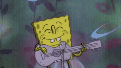 Spongebob Squarepants Is Singing Into A Microphone While Holding A Guitar . GIF