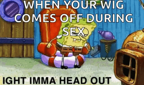 Spongebob Squarepants Is Sitting In A Chair With A Life Preserver And A Wig On . GIF