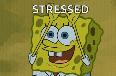 Spongebob Squarepants Is Smiling And Holding His Hands Up In The Air While Stressed . GIF