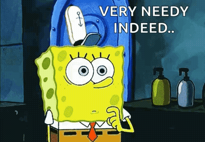 Spongebob Squarepants Is Standing In Front Of A Blue Door And Saying `` Very Needy Indeed `` . GIF