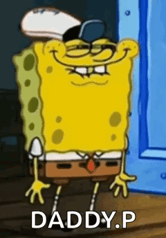 Spongebob Squarepants Is Standing In Front Of A Door And Smiling While Wearing A Hat And Tie . GIF