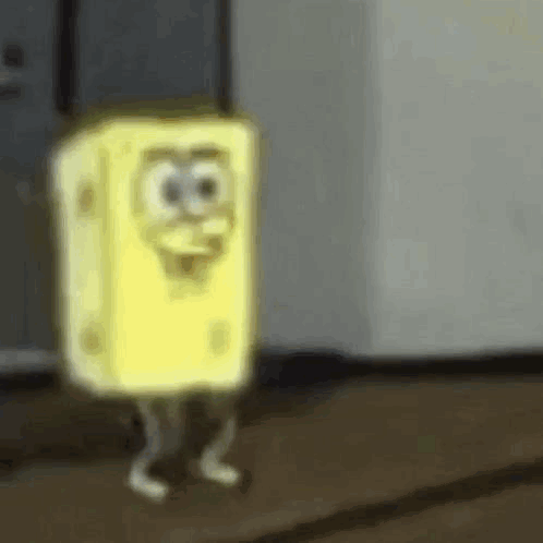 Spongebob Squarepants Is Standing In Front Of A Door With His Legs Crossed . GIF