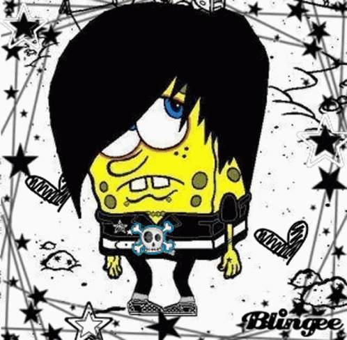 Spongebob Squarepants Is Wearing A Black And White Outfit With A Skull On It . GIF