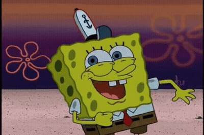 Spongebob Squarepants Is Wearing A Hat With An Anchor On It And Is Dancing On The Beach . GIF