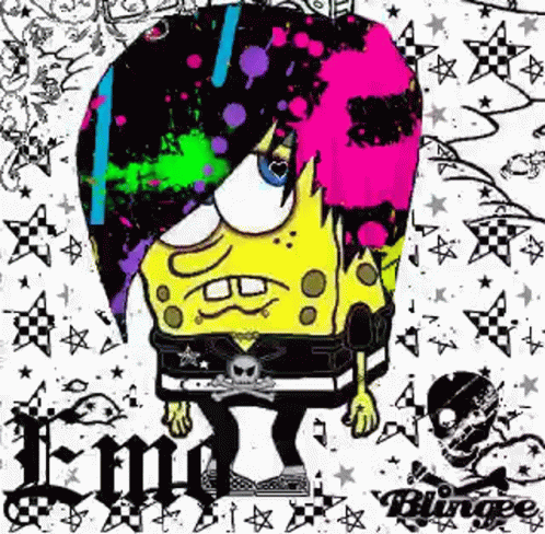 Spongebob Squarepants Is Wearing A Pink Wig And A Skull Necklace . GIF
