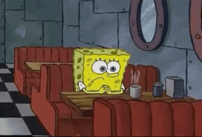 Spongebob Squarepants Sitting At Diner Table With Coffee GIF