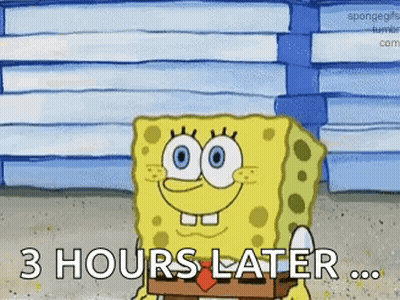 SpongeBob SquarePants Smiling With Egg Says 3 Hours Later GIF