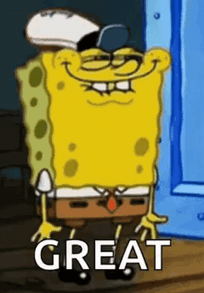 Spongebob Squarepants Standing In Front Of Blue Door Saying Great GIF