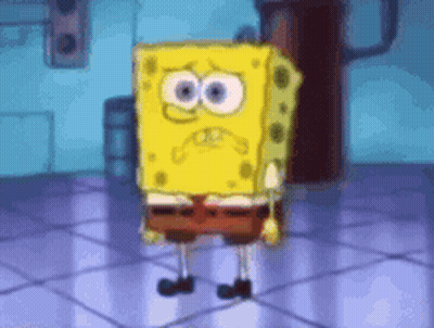 SpongeBob SquarePants Standing Sad On Tiled Floor GIF