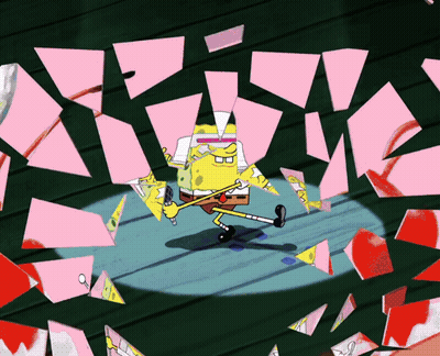Spongebob Squarepants Surrounded By Pink And Red Pieces GIF