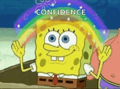 Spongebob Squarepants Waving With Rainbow Saying Confidence GIF
