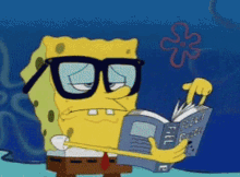 Spongebob Squarepants Wear Eyeglasses Bored Reading