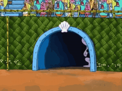 SpongeBob SquarePants With Blue Archway And Seashell GIF
