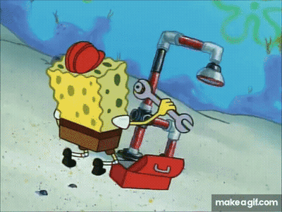 Spongebob Squarepants Working On Pipe With Wrench And Toolbox GIF